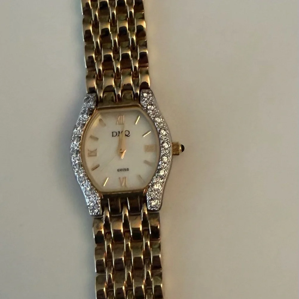 Gold Tone Women's Swiss Watch with Clear Crystal Accents